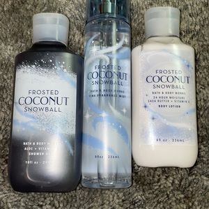 Never used frosted coconut snowball fragrance mist shower gel and body lotion